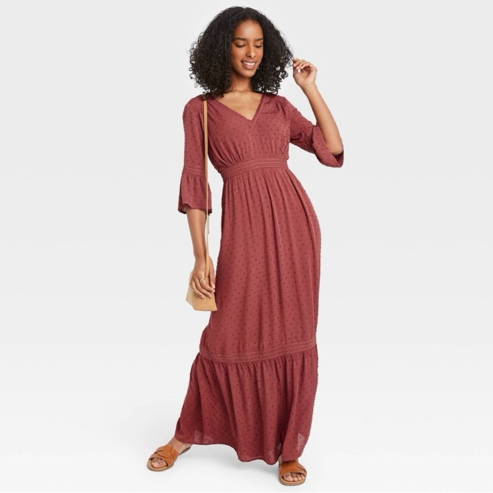 Knox Rose | Swiss Dot Mauve Dusty Rose Pink Boho Maxi Dress